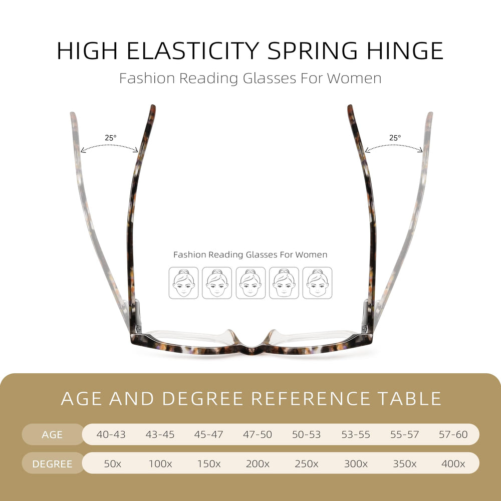 FancyFlower Square Reading Glasses Honey Crystal, front view with versatile style