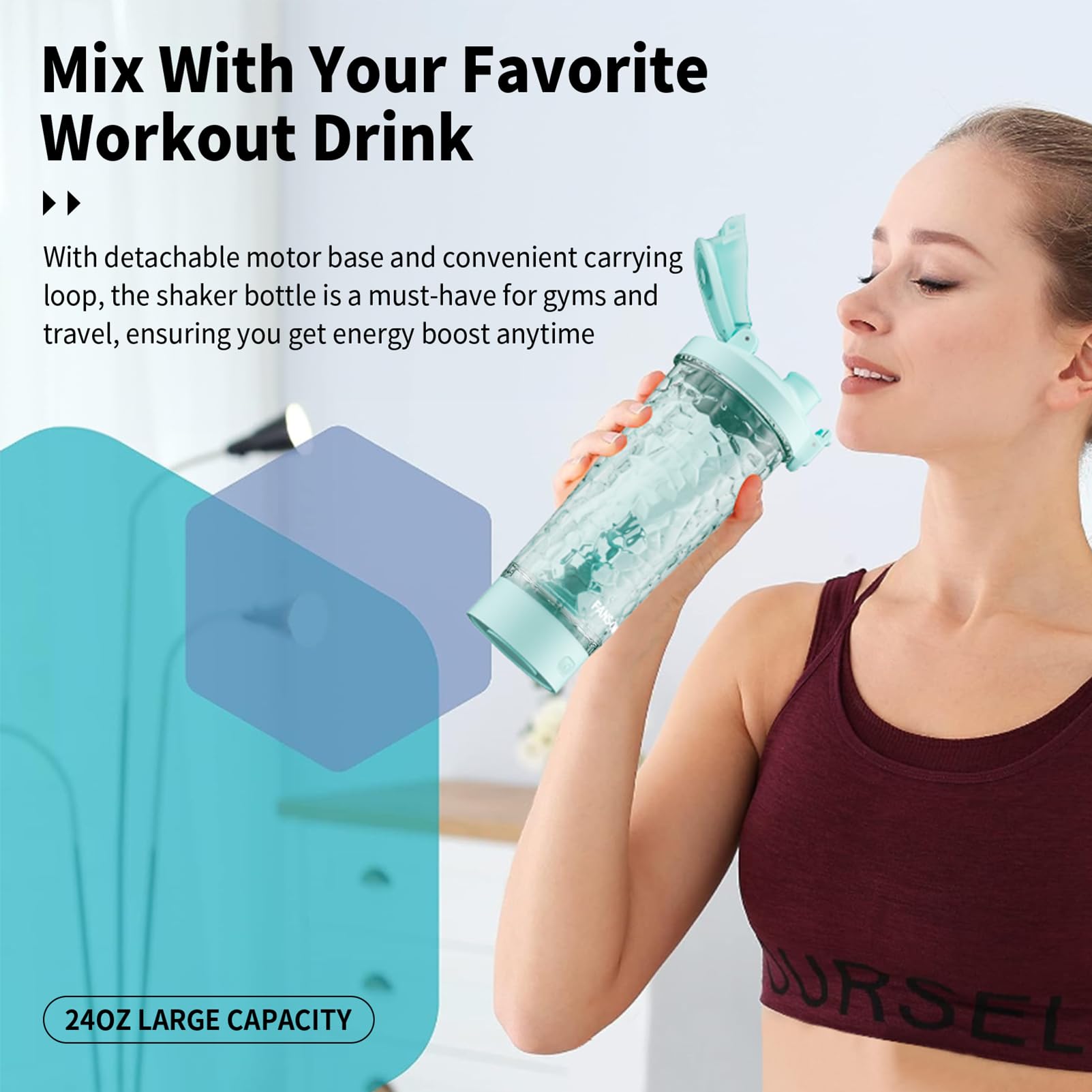 Fans-One shaker bottle with carrying loop designed for gym and travel use.