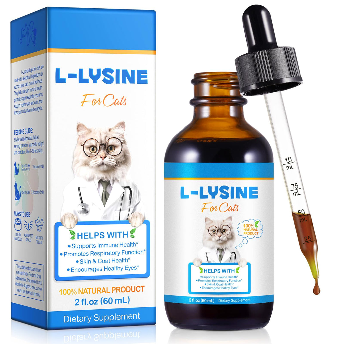 Fanshi Lysine for Cats bottle with chicken flavor potentially supports immune health and palatability