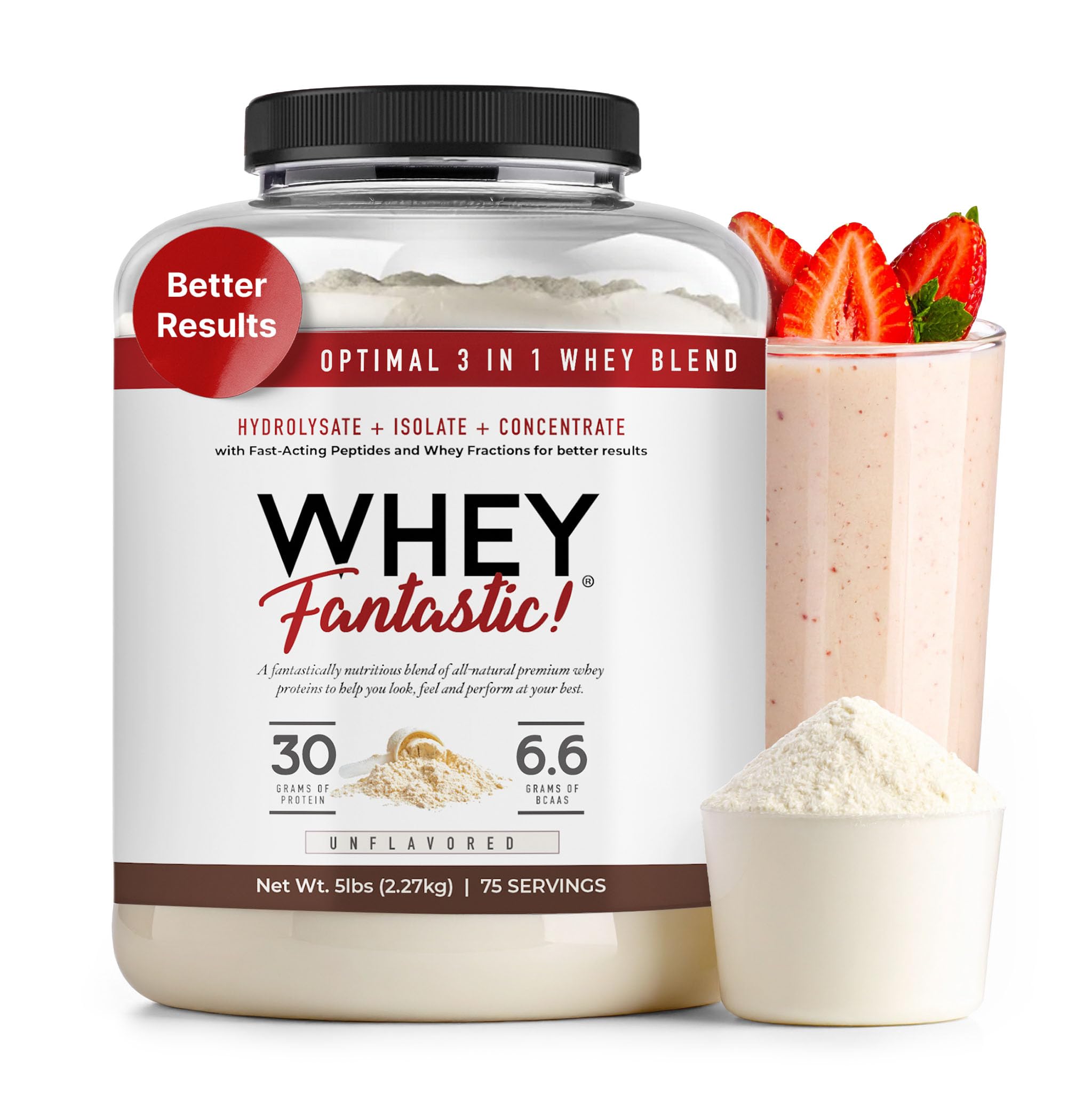 Fantastic Nutrition 3in1 whey unflavored powder bag showing versatile protein source for shakes