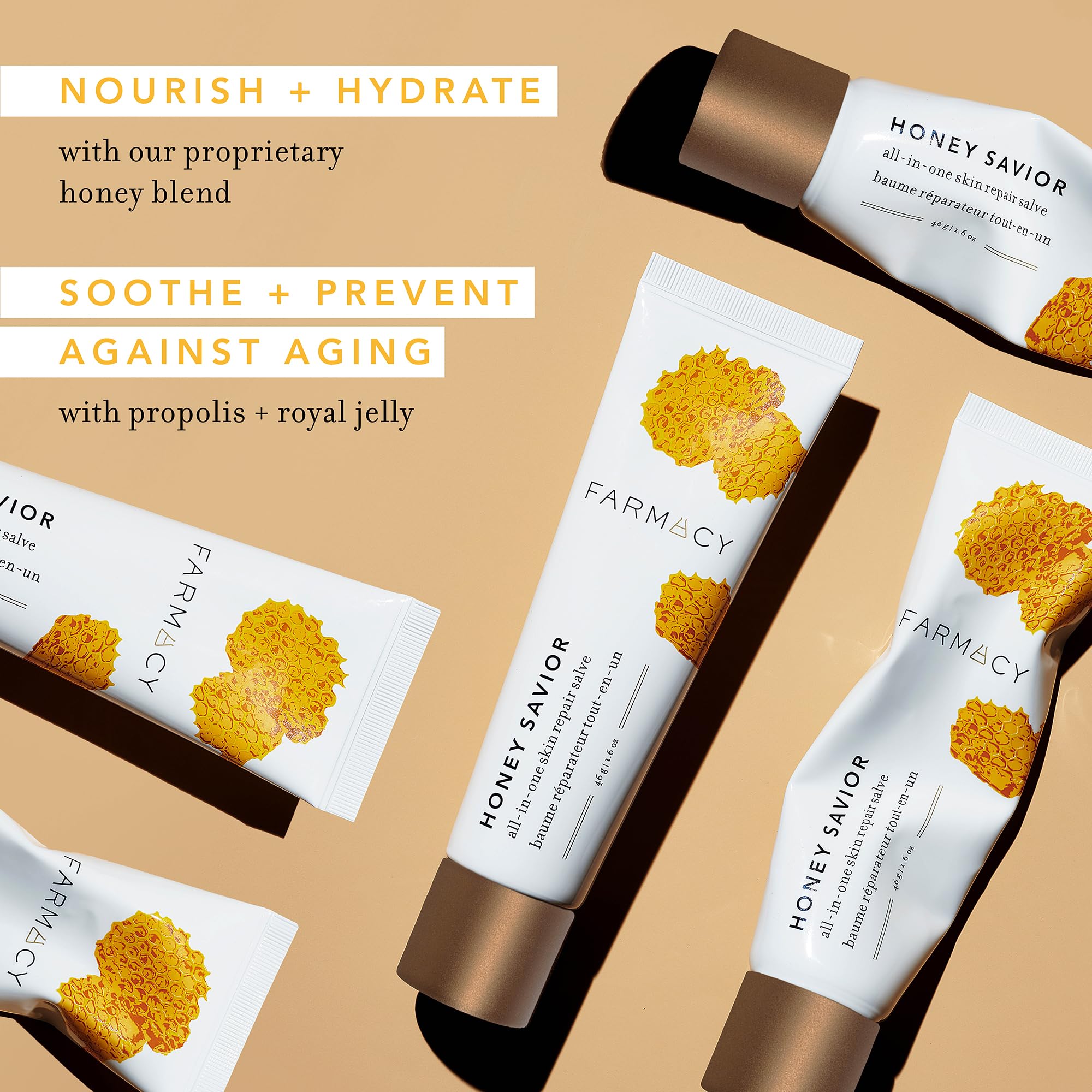 Farmacy Healing Salve hand application, nourishing dry skin and cuticles with royal jelly.