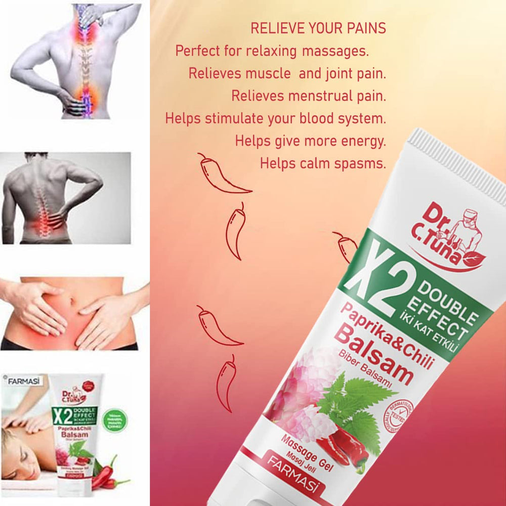 Back massage scene using FARMASi Balsam to ease muscle tension