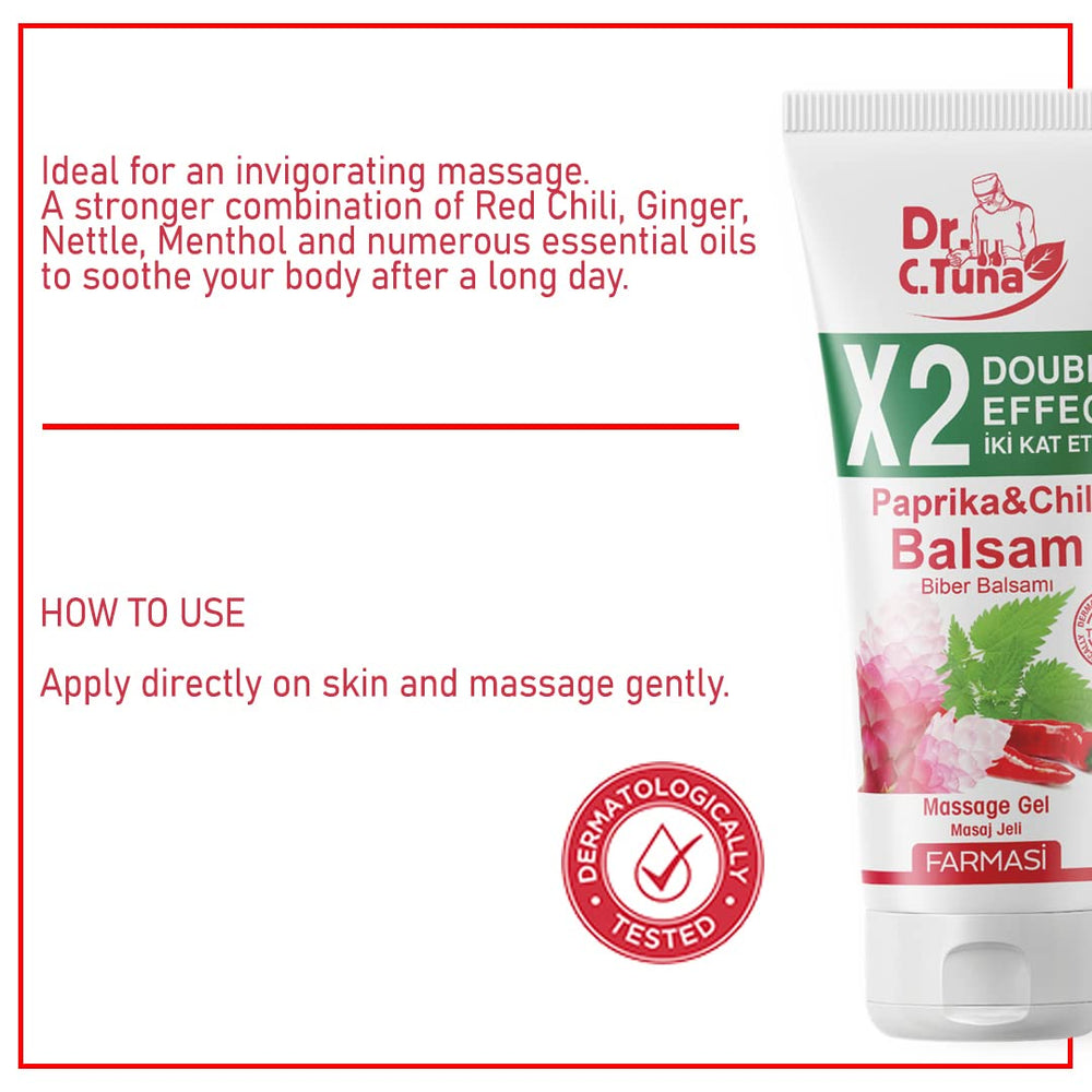 Close-up of FARMASi balsam gel texture showing smooth, non-greasy slip for massage