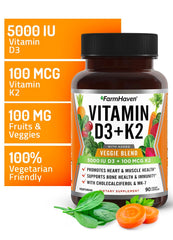 FarmHaven capsules with 5000 IU D3 and 100 mcg K2 in vegetarian capsules.