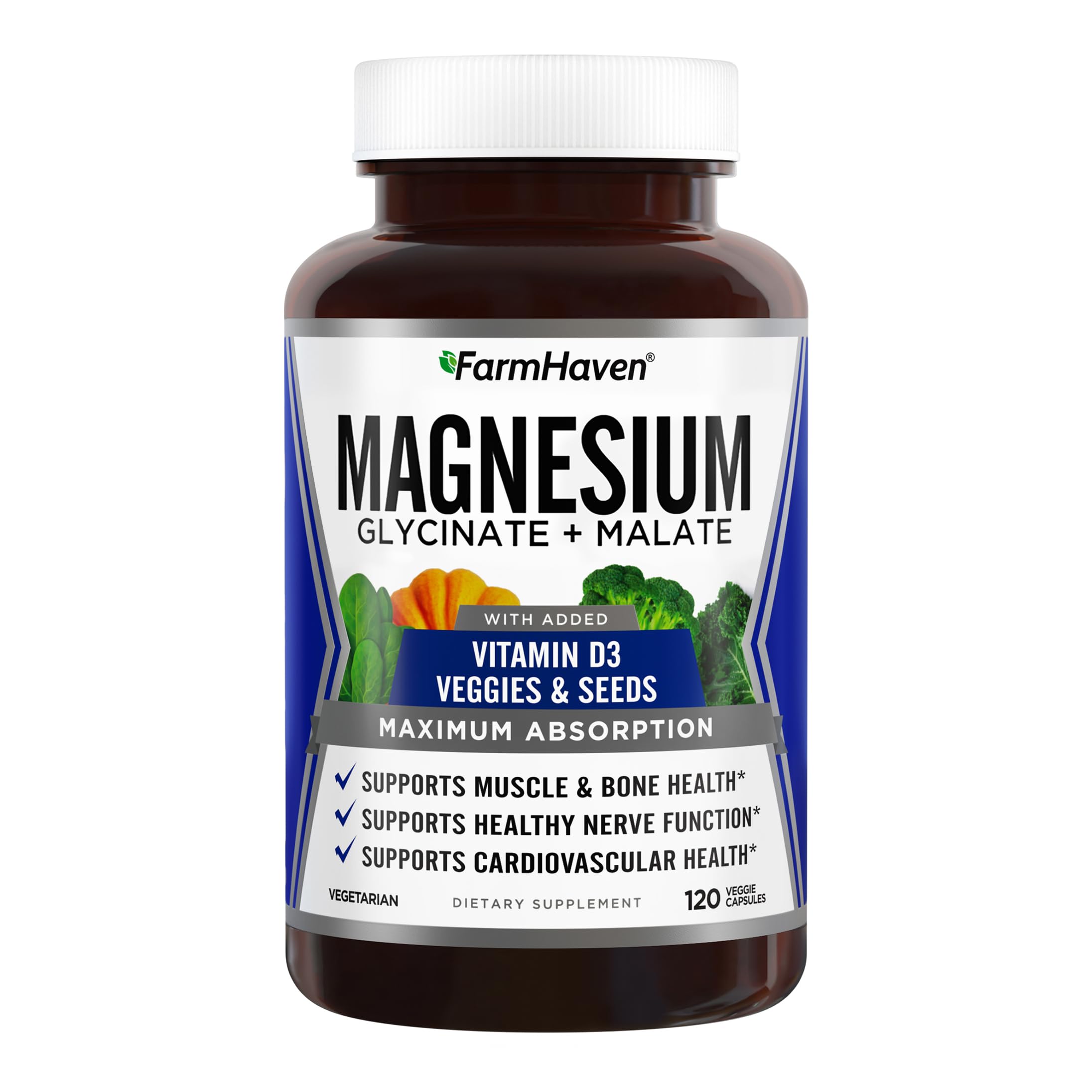 FarmHaven Magnesium Complex capsules bottle for daily muscle and bone support.