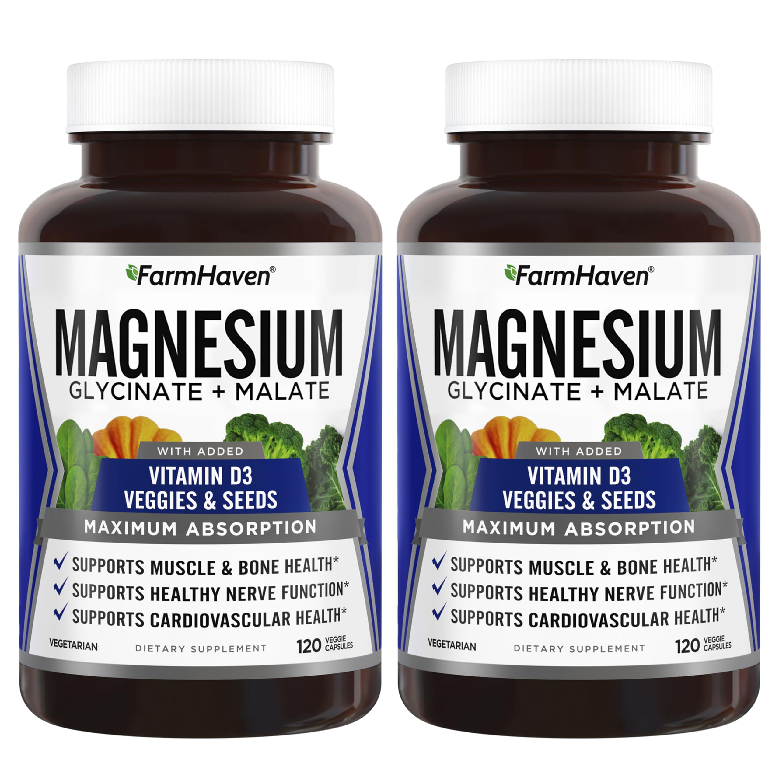 FarmHaven Magnesium Glycinate & Malate bottle-front highlighting high absorption potential.