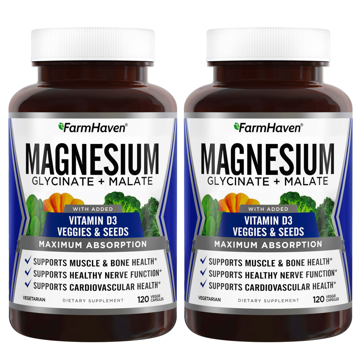 FarmHaven Magnesium Glycinate & Malate bottle-front highlighting high absorption potential.