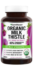 FarmHaven Milk Thistle bottle front showing organic, high-potency silymarin for daily liver support