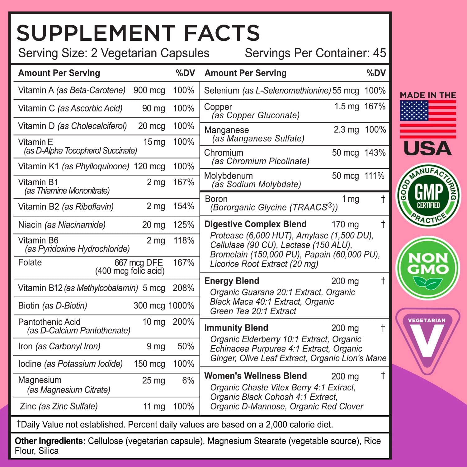FarmHaven Women Multivitamin digestive enzymes closeup suggests gut-friendly support