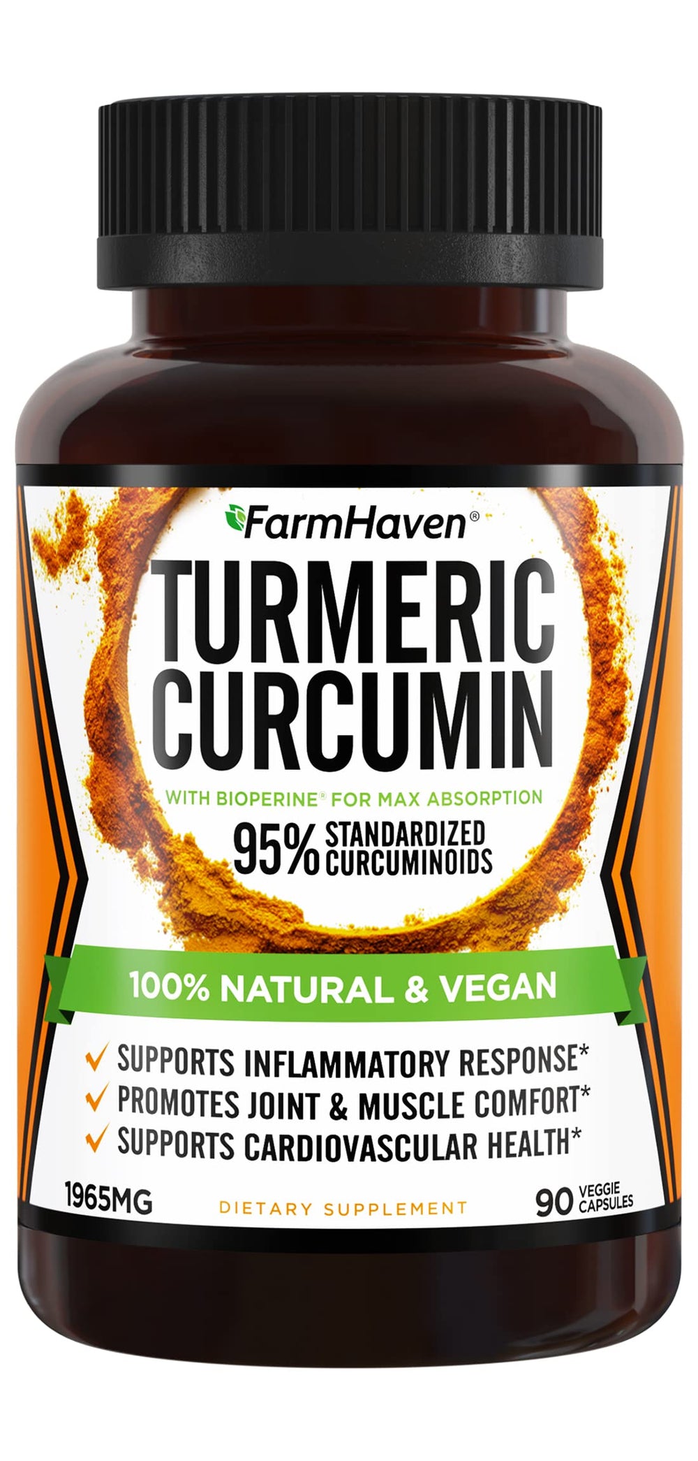 FarmHaven Turmeric Curcumin bottle offers convenient daily joint support.