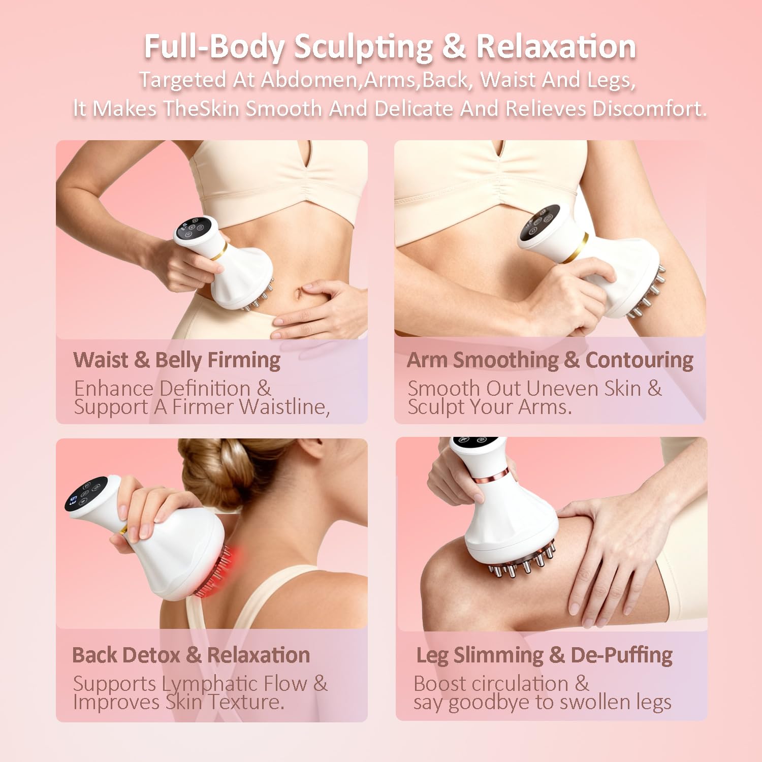FASCITONE massager ideal for legs, arms, and abdomen to reduce puffiness.