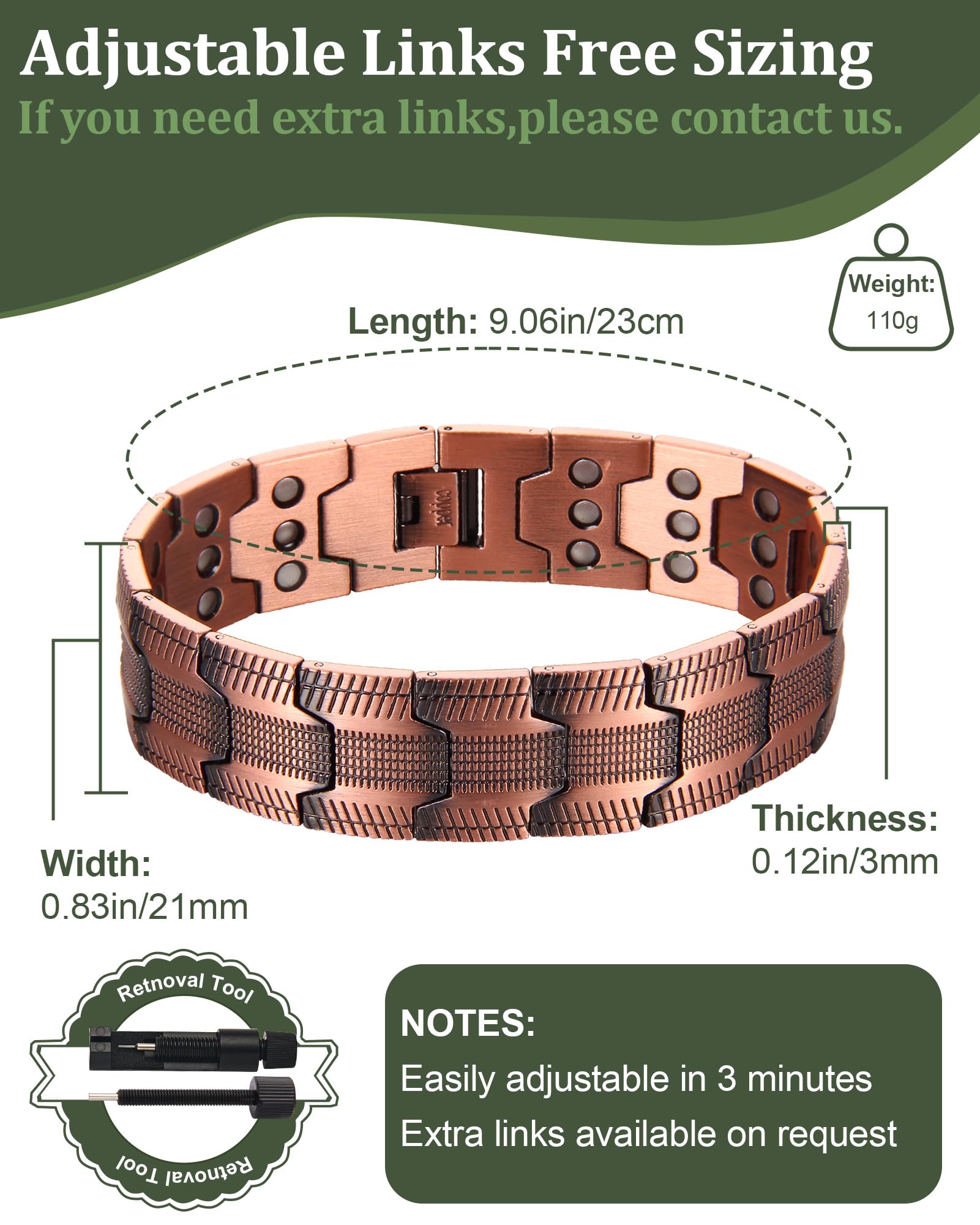 Fashtour 3X copper bracelet ring set on display, coordinated wellness accessory