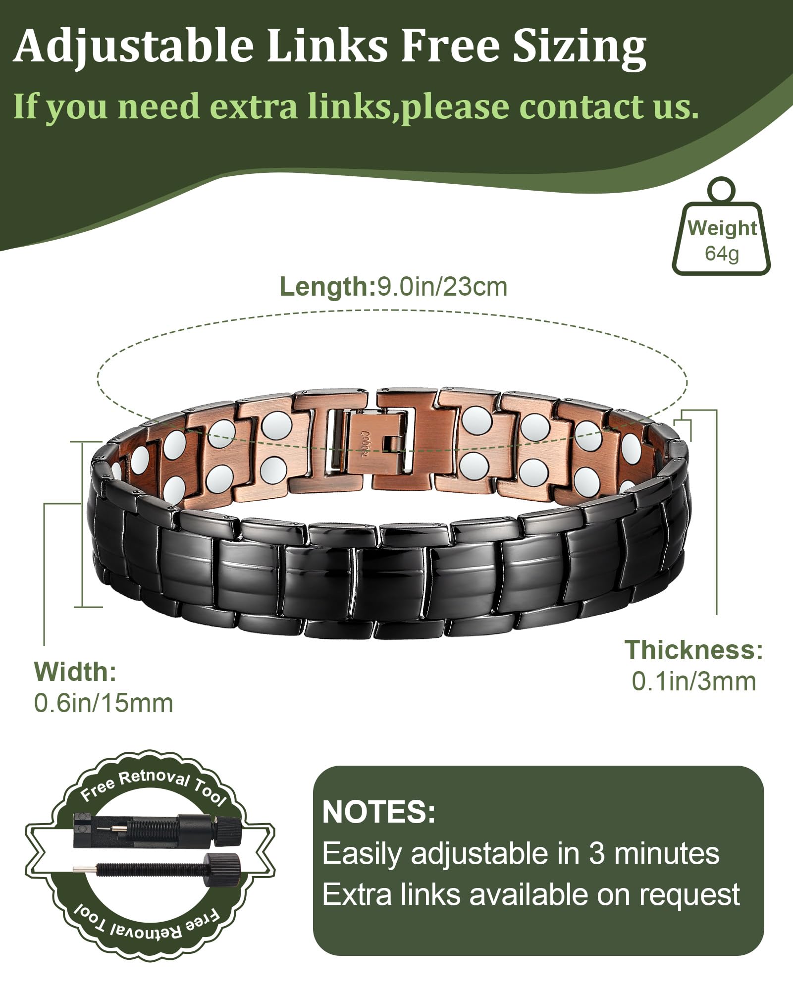 Fashtour copper bracelet sizing tool included for a precise fit