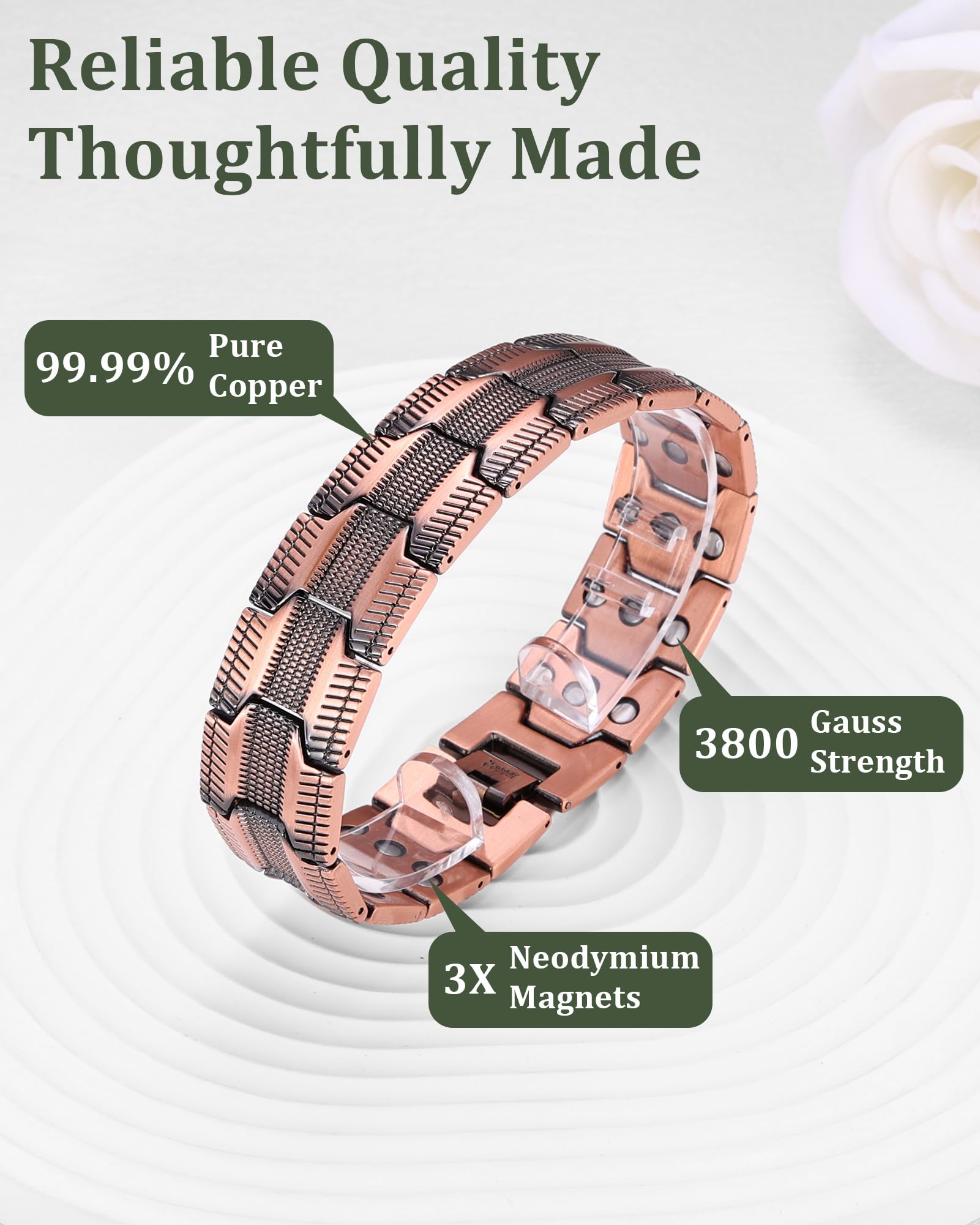 Fashtour copper bracelet on wrist showcasing comfortable, everyday wear design