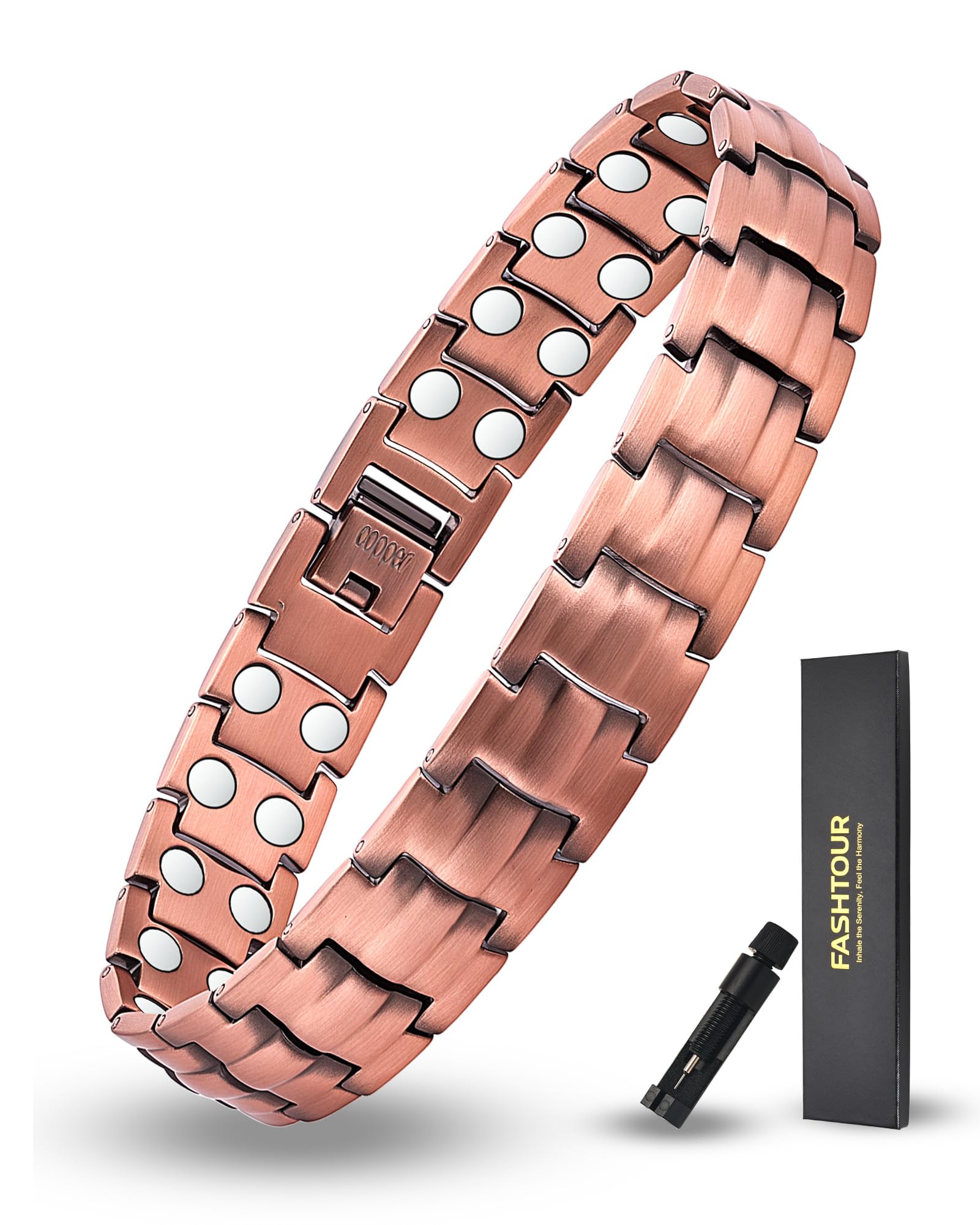 Fashtour copper magnetic bracelet close-up shows premium copper and design.