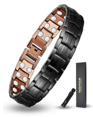 Fashtour copper magnetic bracelet for men close-up showing 2x strength and copper shine