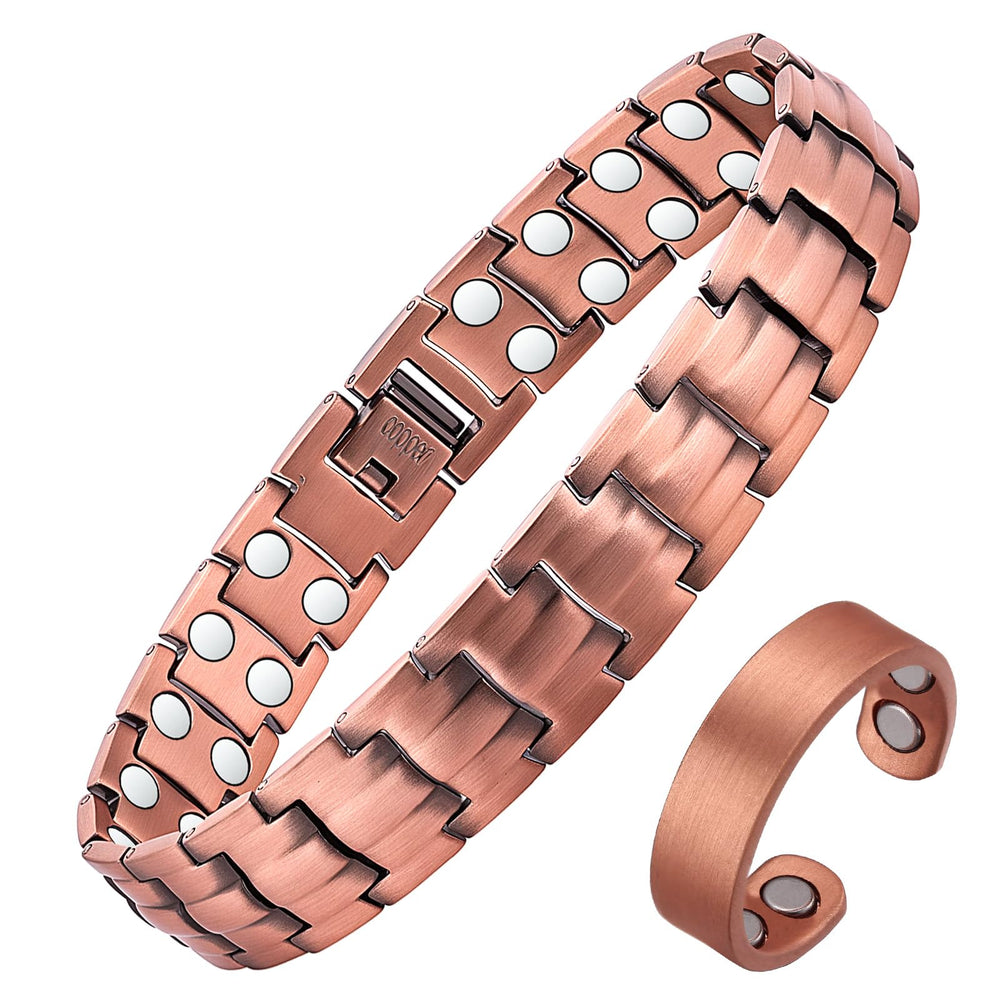 Fashtour copper magnetic bracelet for men with square links, ideal for daily wear.