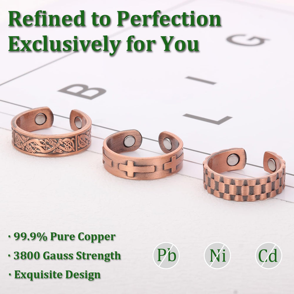 Fashtour magnetic copper ring close-up with magnets and antique finish.