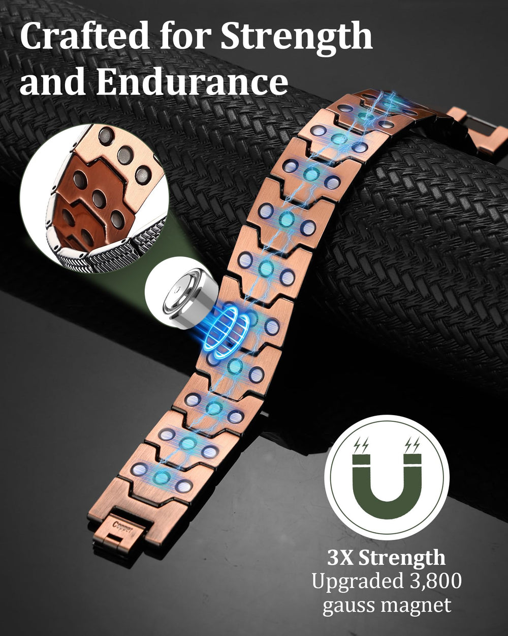 Fashtour solid copper texture emphasizing durable, hypoallergenic material.