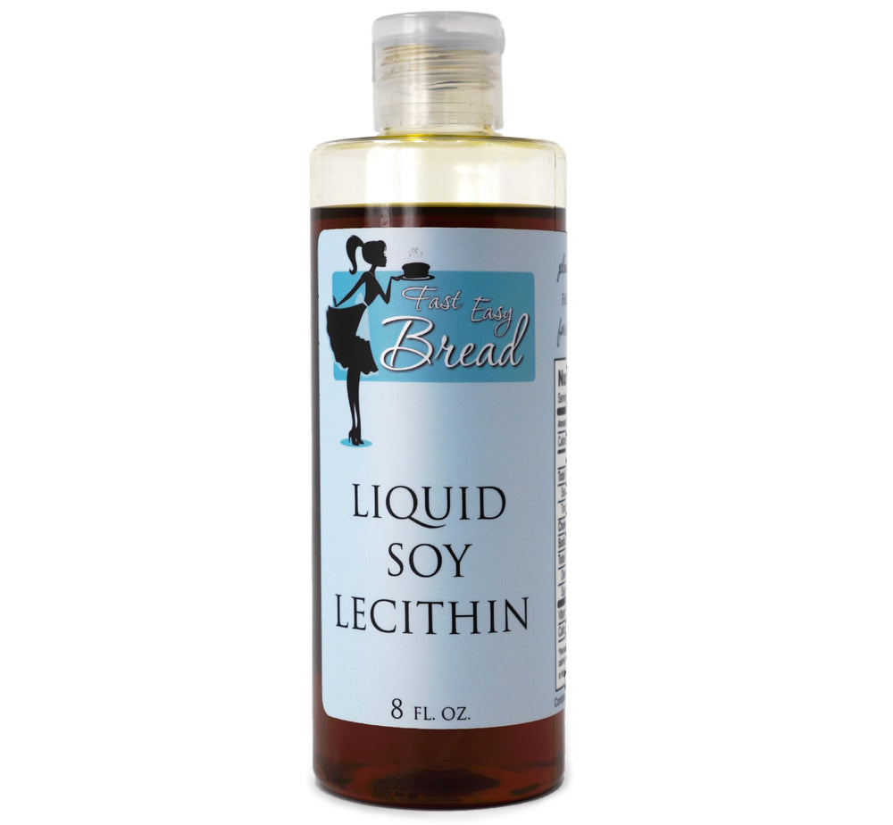 Fast Easy Bread soy lecithin liquid bottle pour improves emulsification in dough.