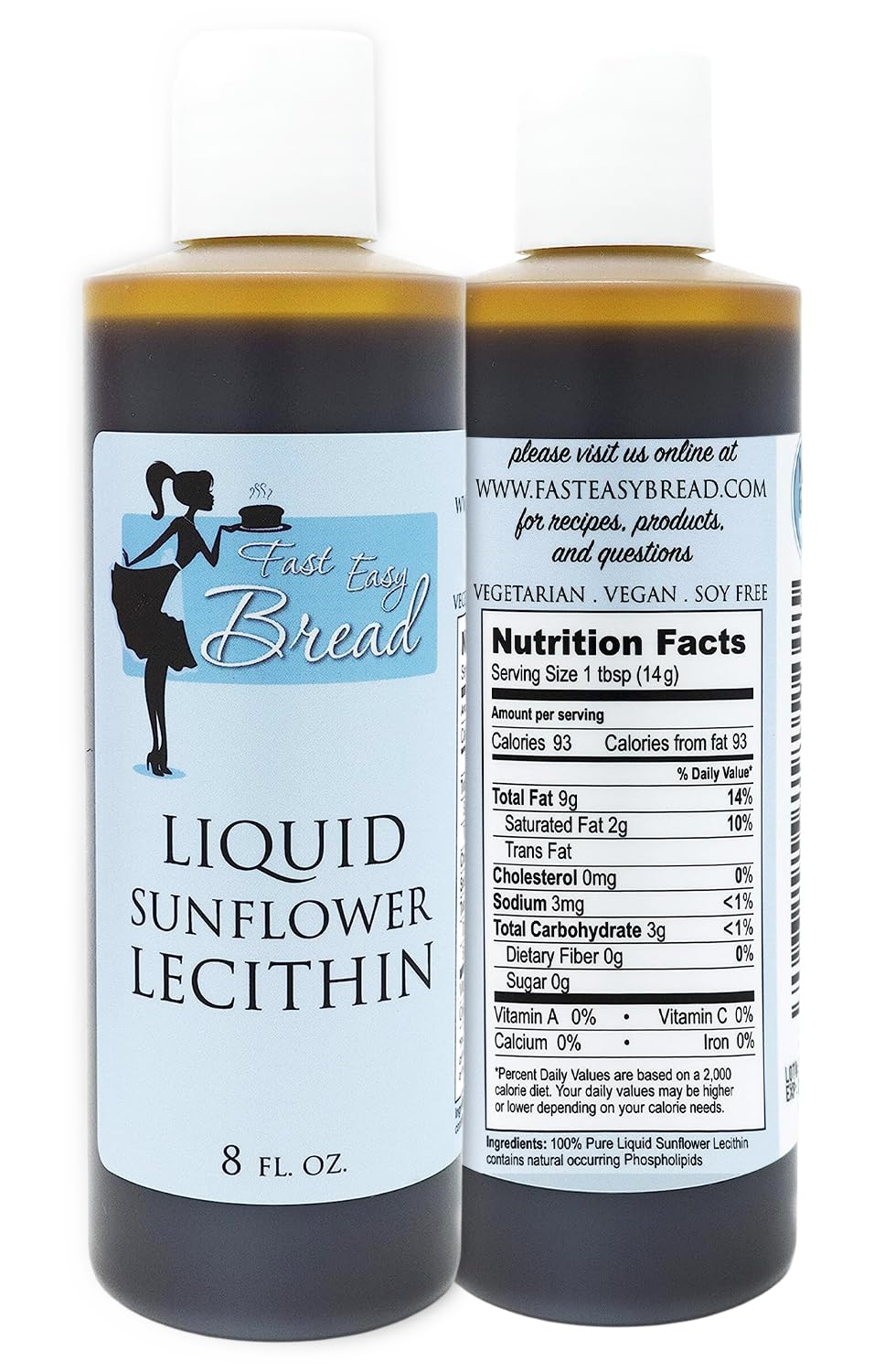 Fast Easy Bread sunflower lecithin liquid bottle improves emulsification for smooth batters