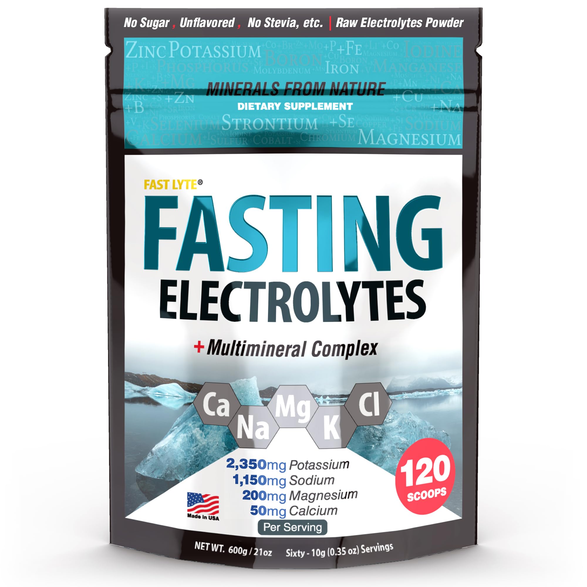 FAST LYTE bottle with label showcases a sugar free electrolyte option for fasting