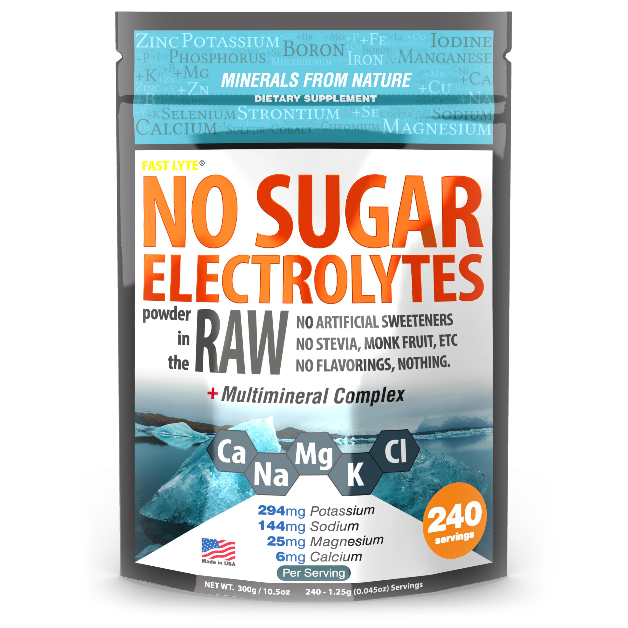 FAST LYTE No Sugar Electrolytes powder packaging shown for clean hydration.