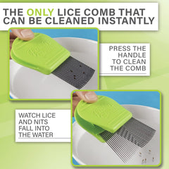 Fast 'n Clean Lice Comb in use shows gentle glide through hair.