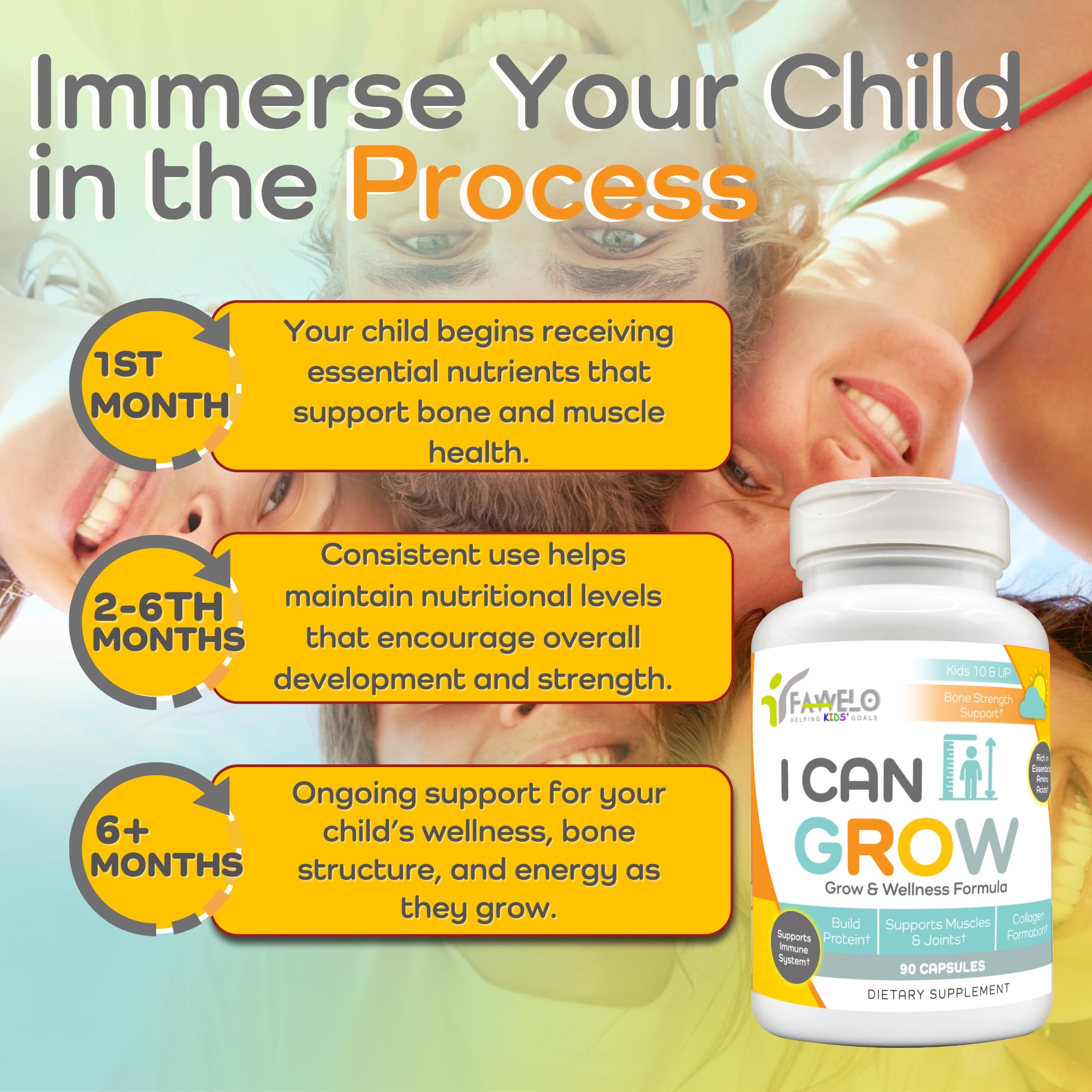 Fawelo Day-Time calcium and magnesium support bone growth in kids.
