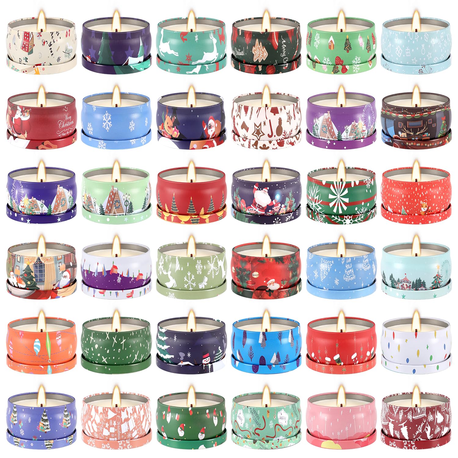 fclayvts 36-pack Christmas candles variety highlighting seasonal scents for cozy spaces.