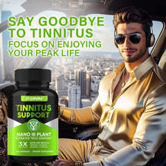 FDNM Tinnitus Relief capsules close-up highlighting daily dose support