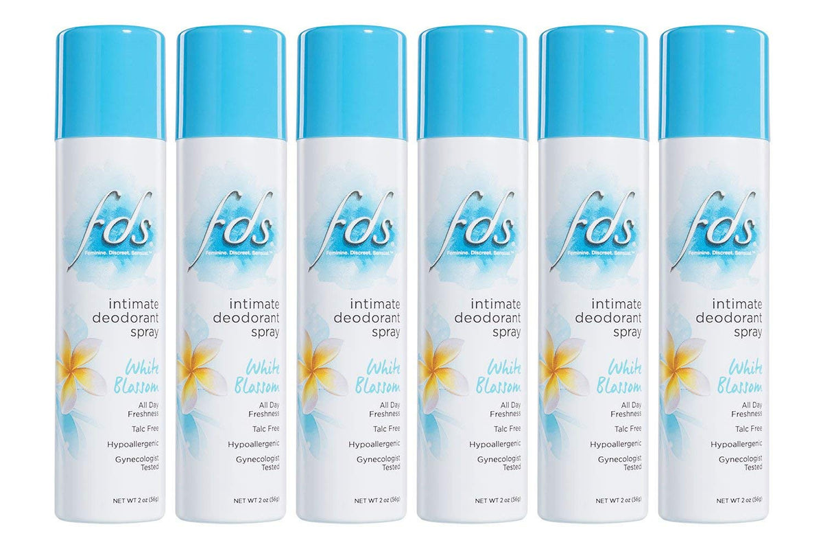 FDS hypoallergenic intimate deodorant spray bottle in White Blossom for all-day freshness