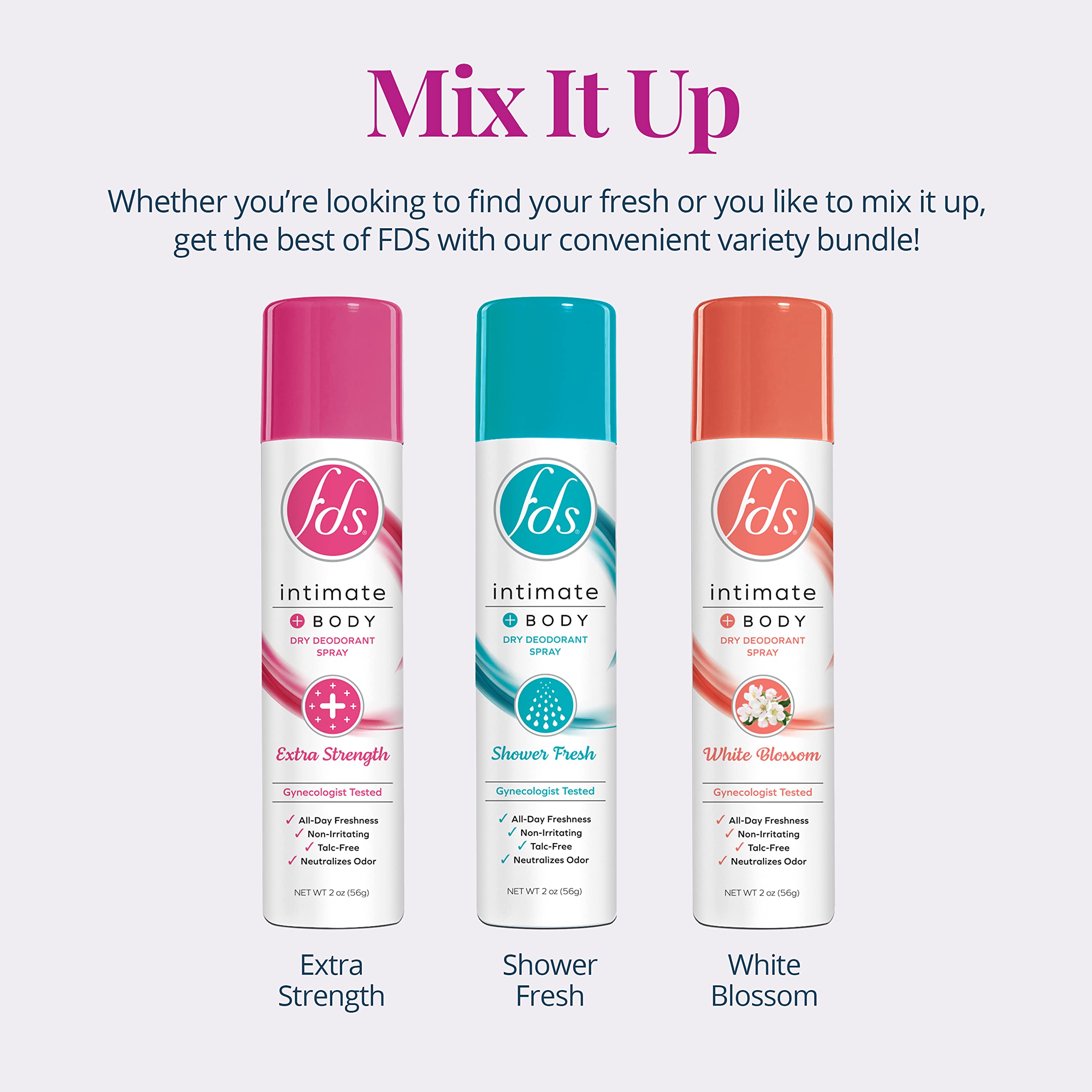FDS Intimate Deodorant Spray White Blossom in a portable 2oz package.