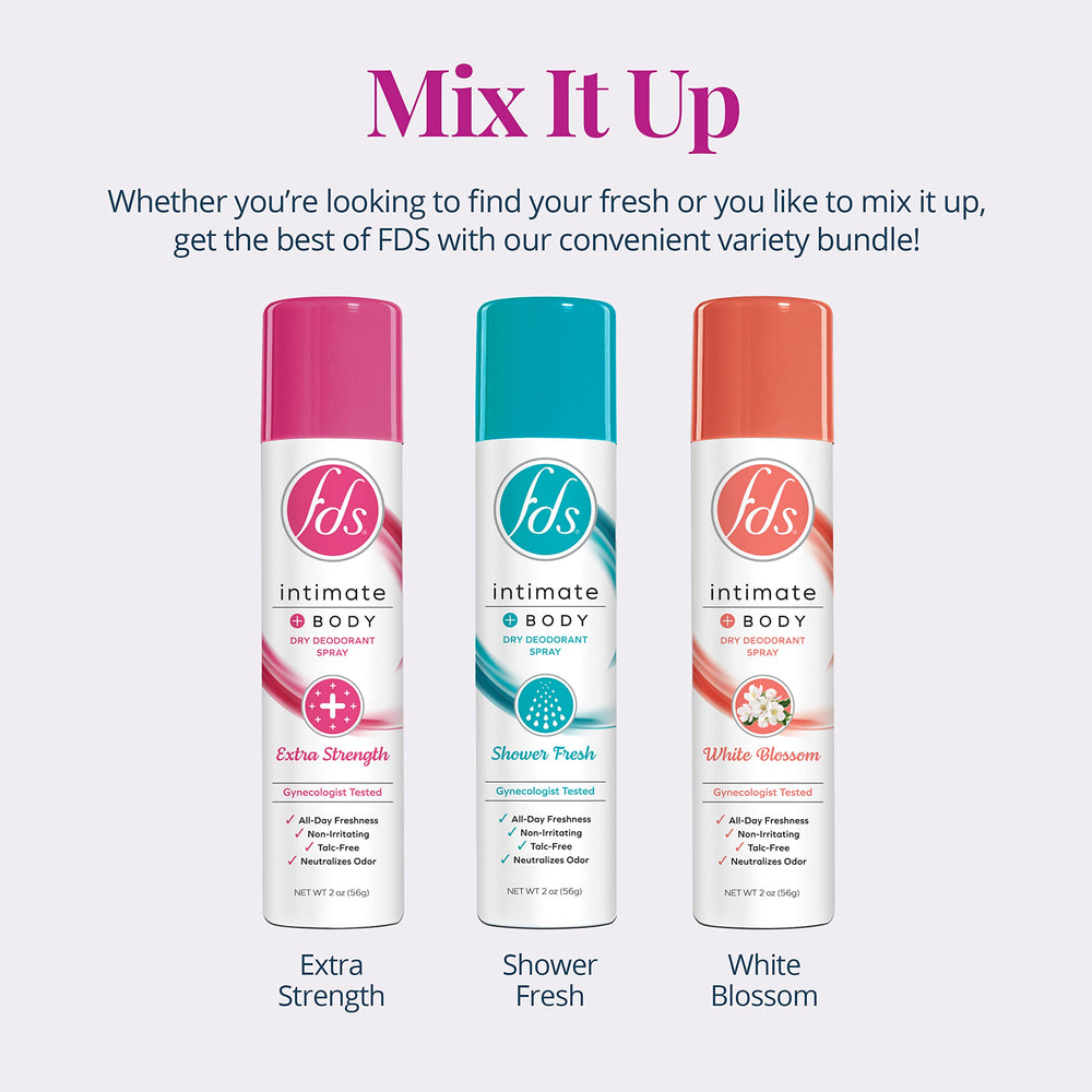 FDS Intimate Deodorant Spray White Blossom in a portable 2oz package.