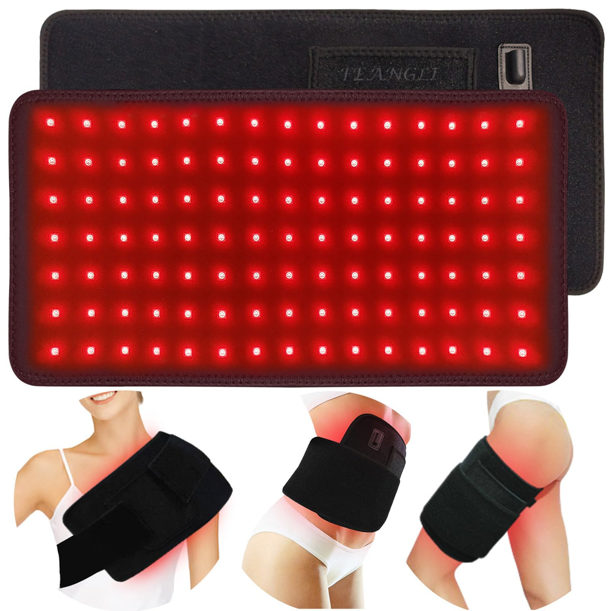 Feangli red light therapy pad wrapped around the back for targeted comfort.
