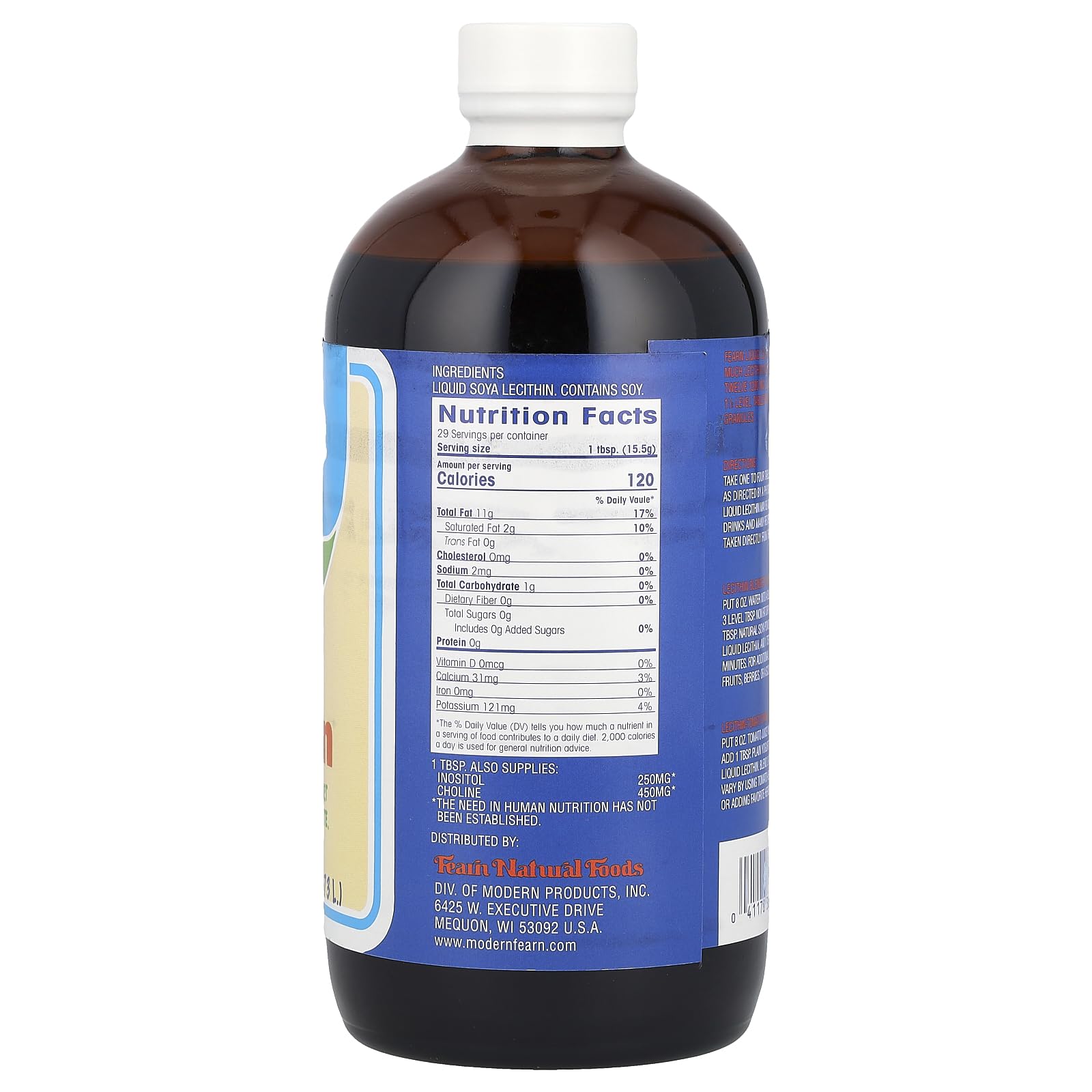 Fearn Liquid Lecithin 16 oz bottle ideal for baking and emulsifying dressings