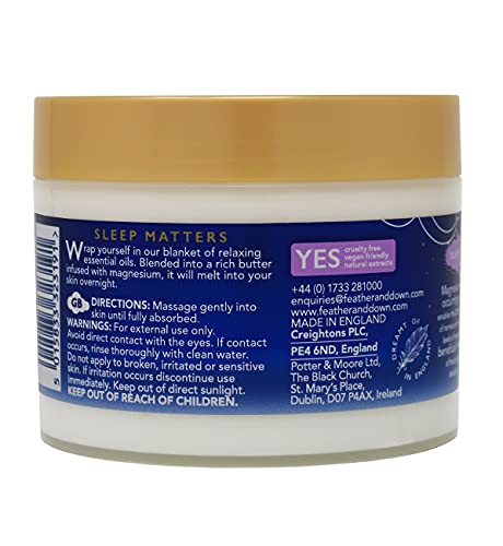 Feather & Down magnesium-sleep butter texture closeup shows rich, nourishing cream