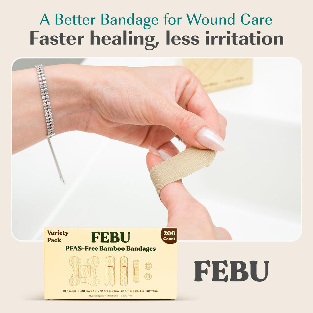 FEBU bulk 200-count pack designed to stock an organized first aid kit.