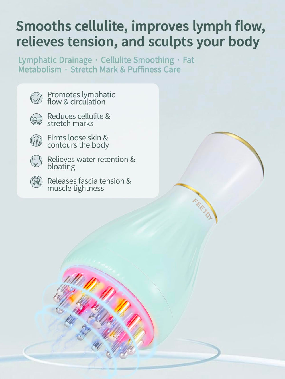 FEEJOY anti-cellulite massage tool with heat and LED glow for smoother skin