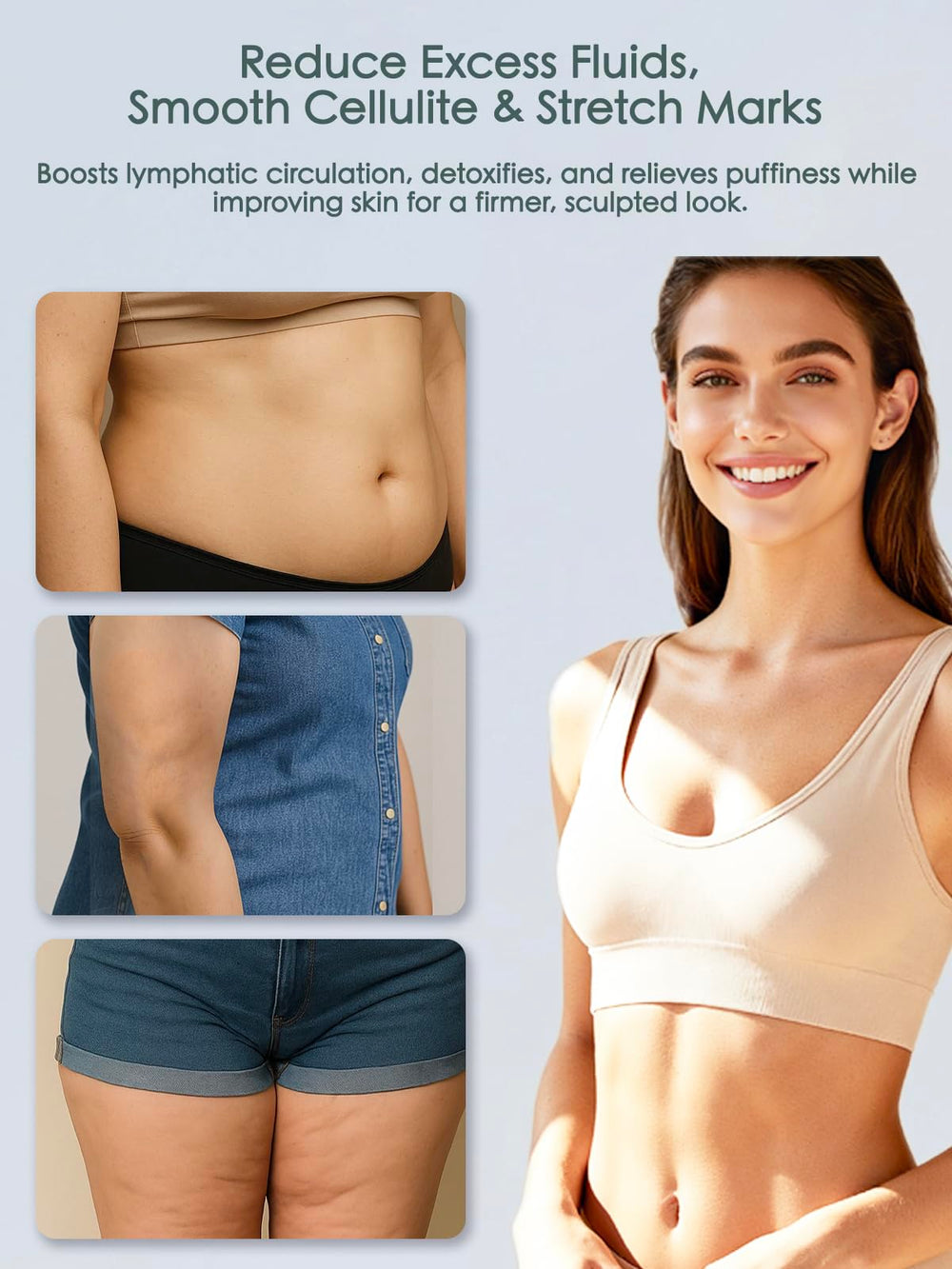 FEEJOY cellulite oil bottle promotes glide and absorption for targeted treatment