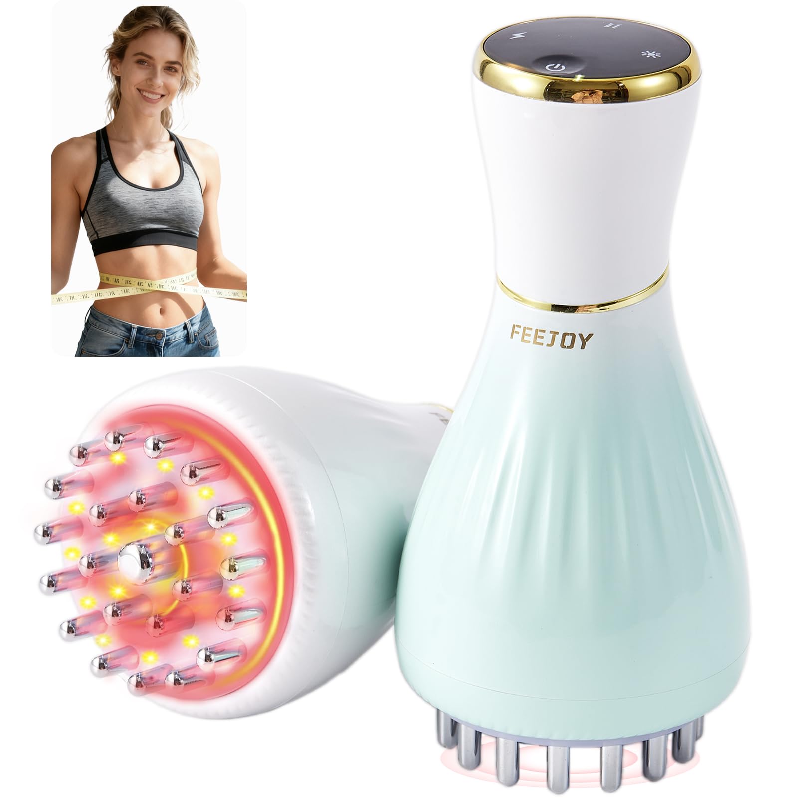 FEEJOY lymphatic drainage massager front view in gradient green for calm, reshaped legs