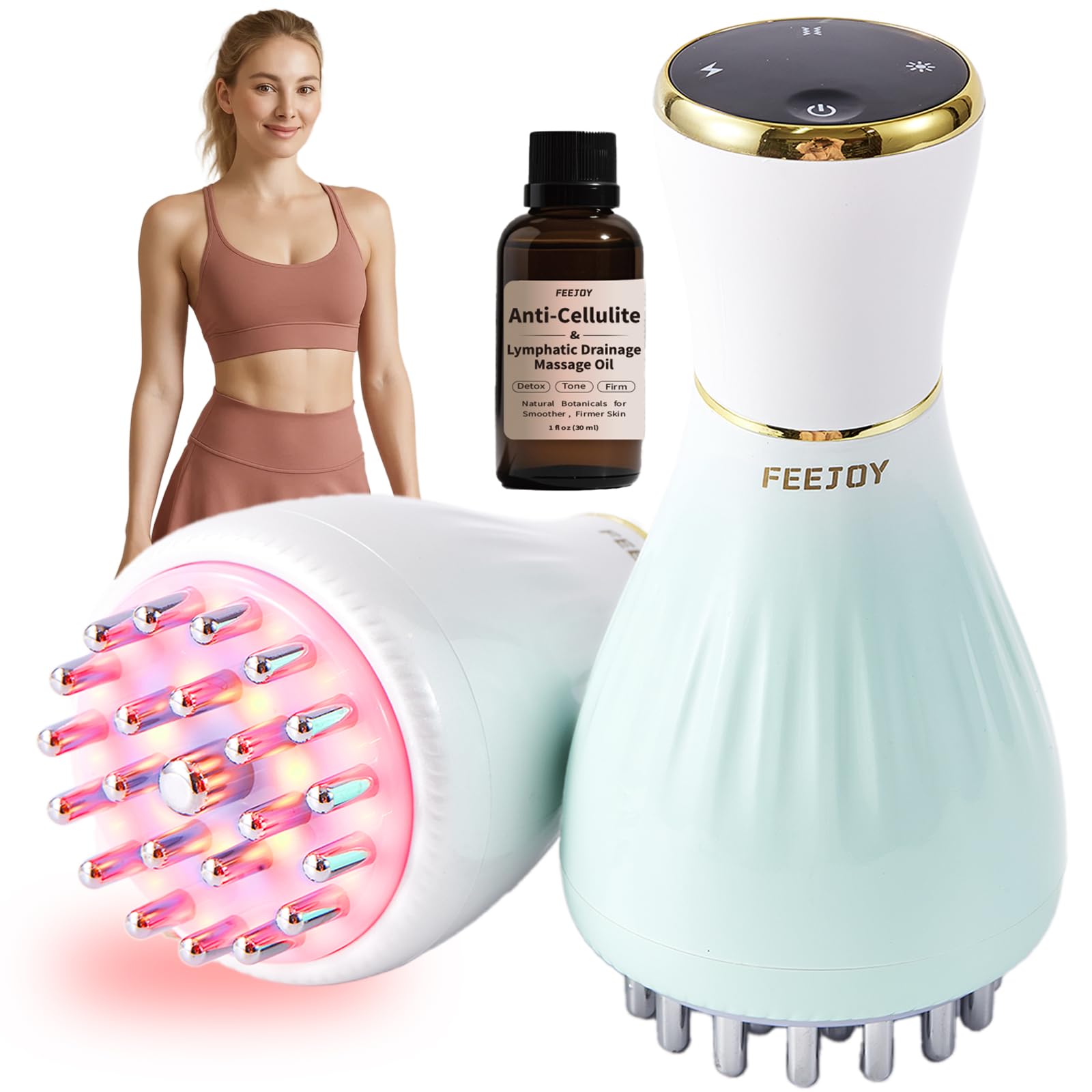 FeeJoy Lymphatic Drainage Massager front view showing compact handheld design for ease of use.