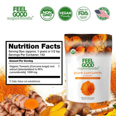 FEEL GOOD Curcumin Powder jar closeup shows vibrant yellow hue for sauces.