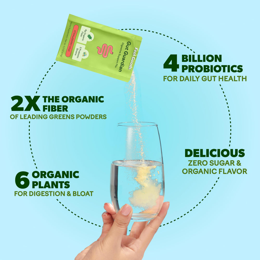 Feel Goods Gut Guardian mixed drink showcasing tropical mango flavor.