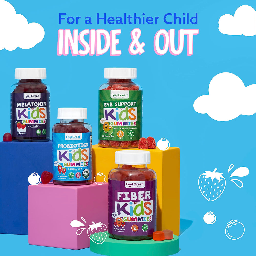 30-count Feel Great probiotic gummies for kids in a tidy bottle.