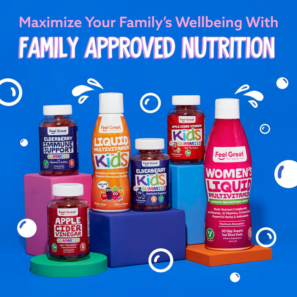 Nutrition facts panel highlights zinc and vitamin C in Feel Great Kids Elderberry Gummies