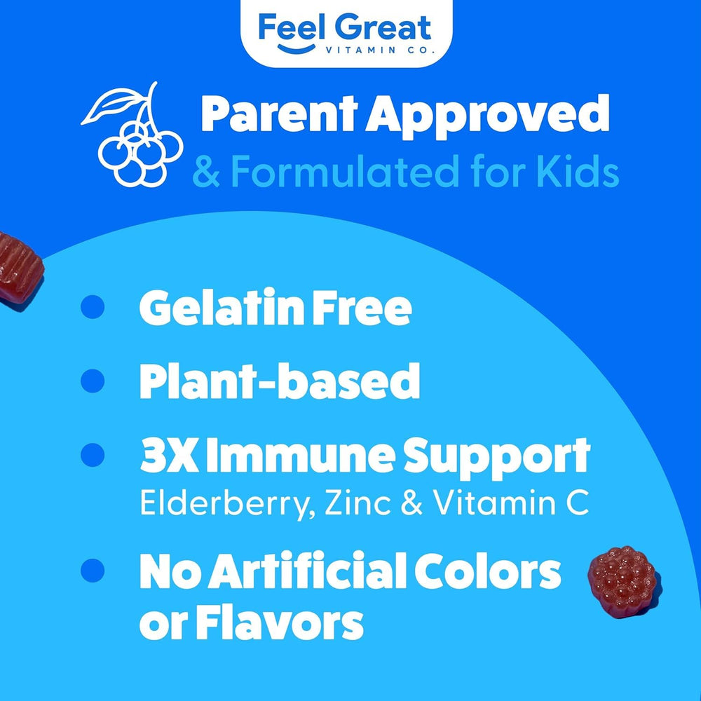 The zinc and vitamin C in Feel Great Kids Elderberry Gummies support daily nourishment