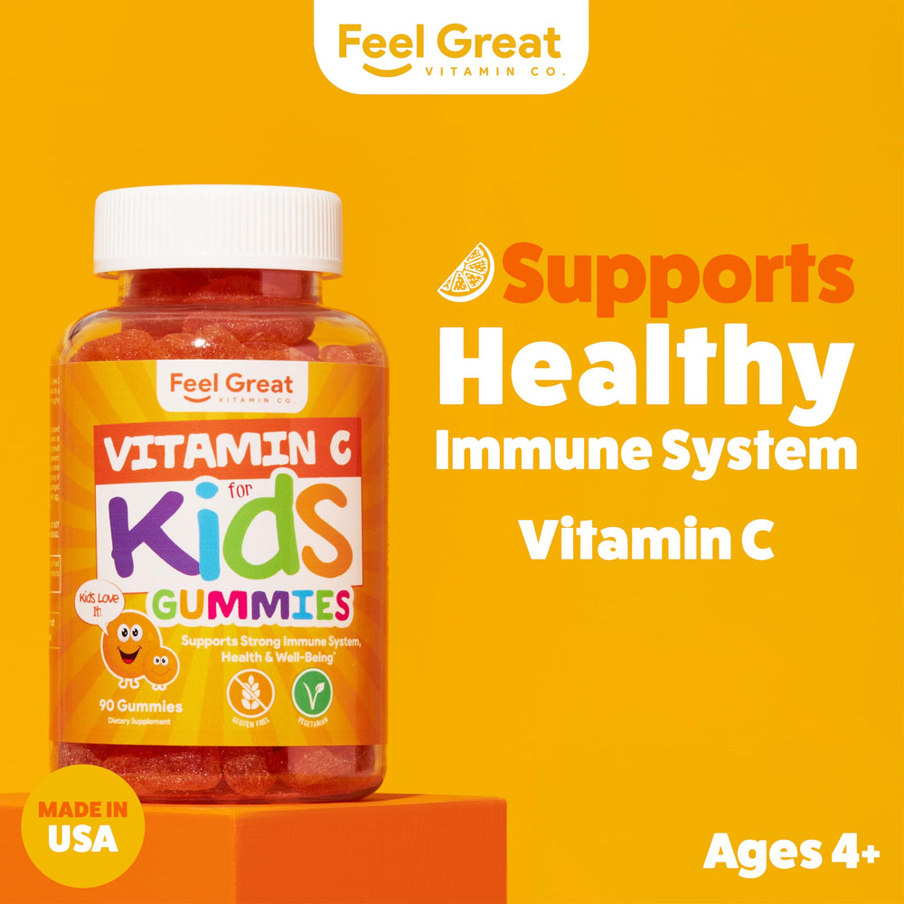 Feel Great Kids Vitamin C Gummies bottle open for on-the-go wellness.