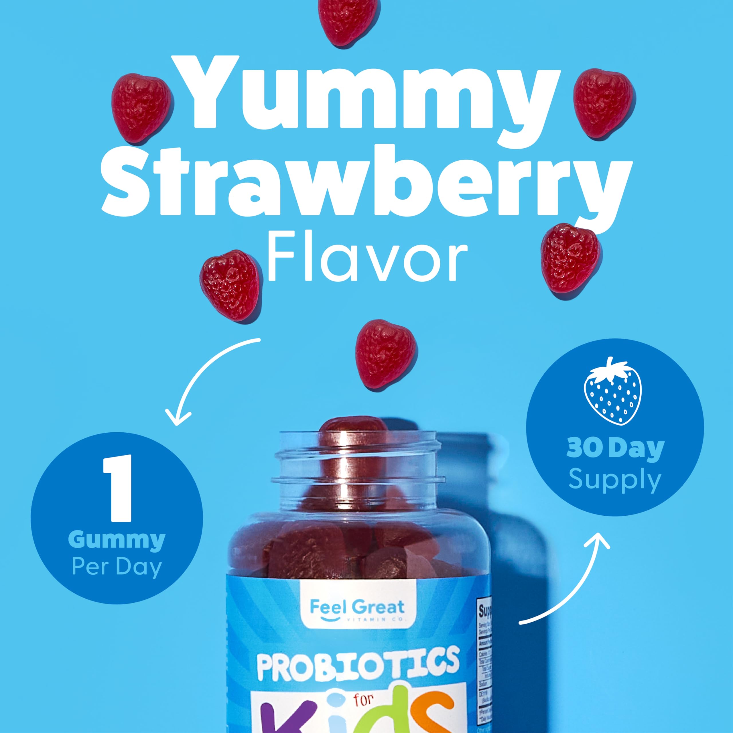 Feel Great USDA Organic Kids Probiotics Gummies label and packaging.