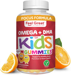 Feel Great Vitamin Co. Complete DHA gummies bottle shows a kid-friendly brain-support option.